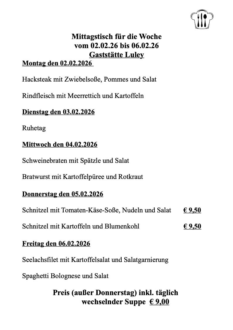 Gastst&auml;tte Luley M&ouml;rfelden-Walldorf - Mittagstisch bis 2026-02-06