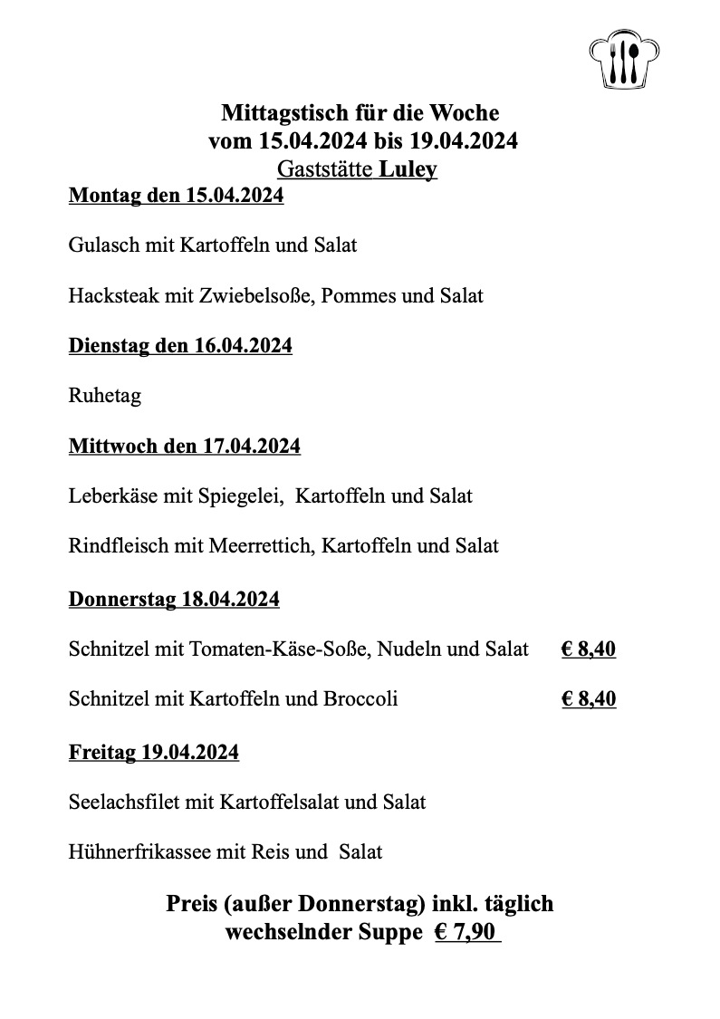 Gaststätte Luley Mörfelden-Walldorf - Mittagstisch bis 2024-04-19