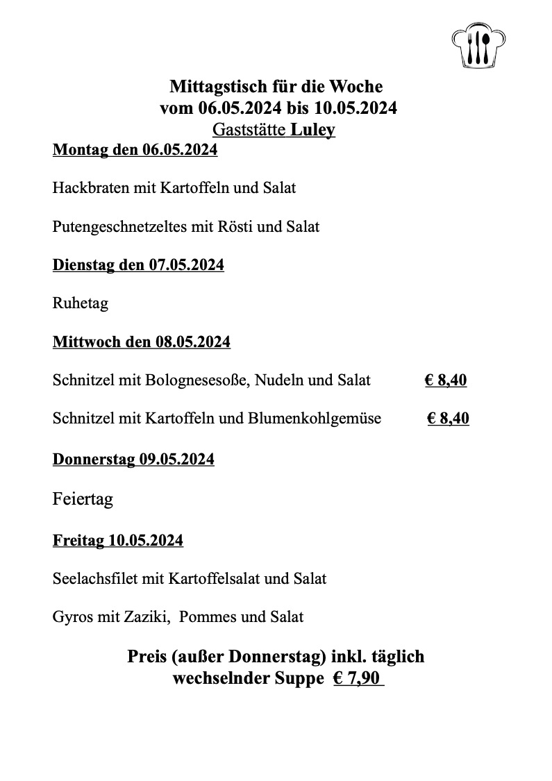 Gaststätte Luley Mörfelden-Walldorf - Mittagstisch bis 2024-05-10