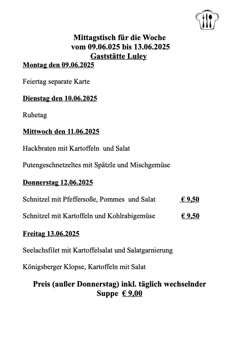 Gaststätte Luley Mörfelden-Walldorf - Mittagstisch bis 2025-06-13