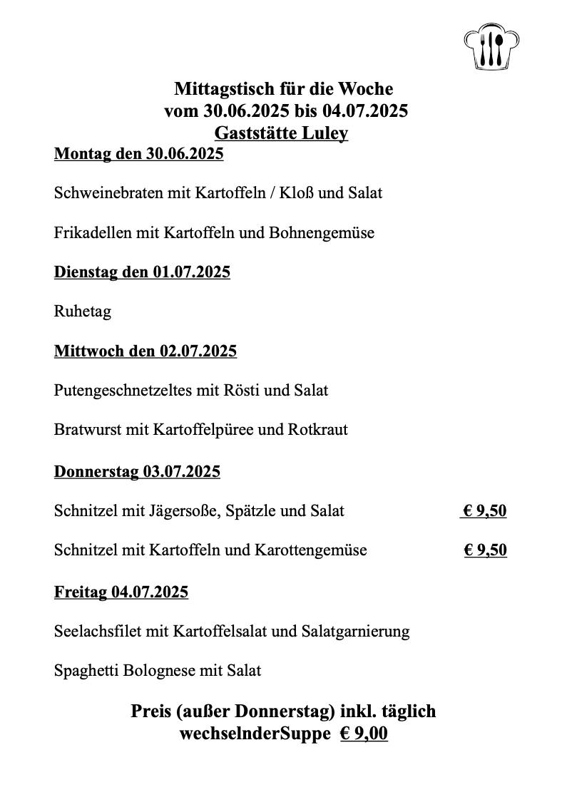 Gaststätte Luley Mörfelden-Walldorf - Mittagstisch bis 2025-07-04