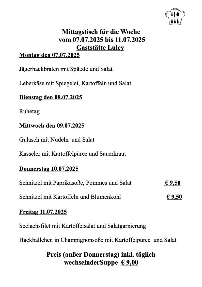 Gaststätte Luley Mörfelden-Walldorf - Mittagstisch bis 2025-07-11