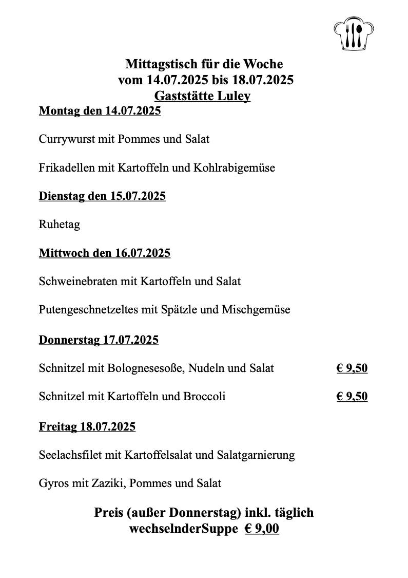 Gaststätte Luley Mörfelden-Walldorf - Mittagstisch bis 2025-07-18