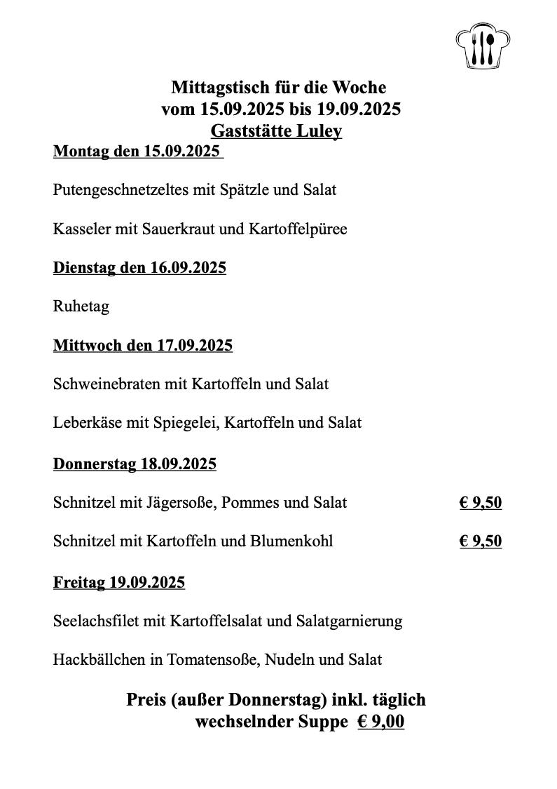 Gaststätte Luley Mörfelden-Walldorf - Mittagstisch bis 2025-09-19