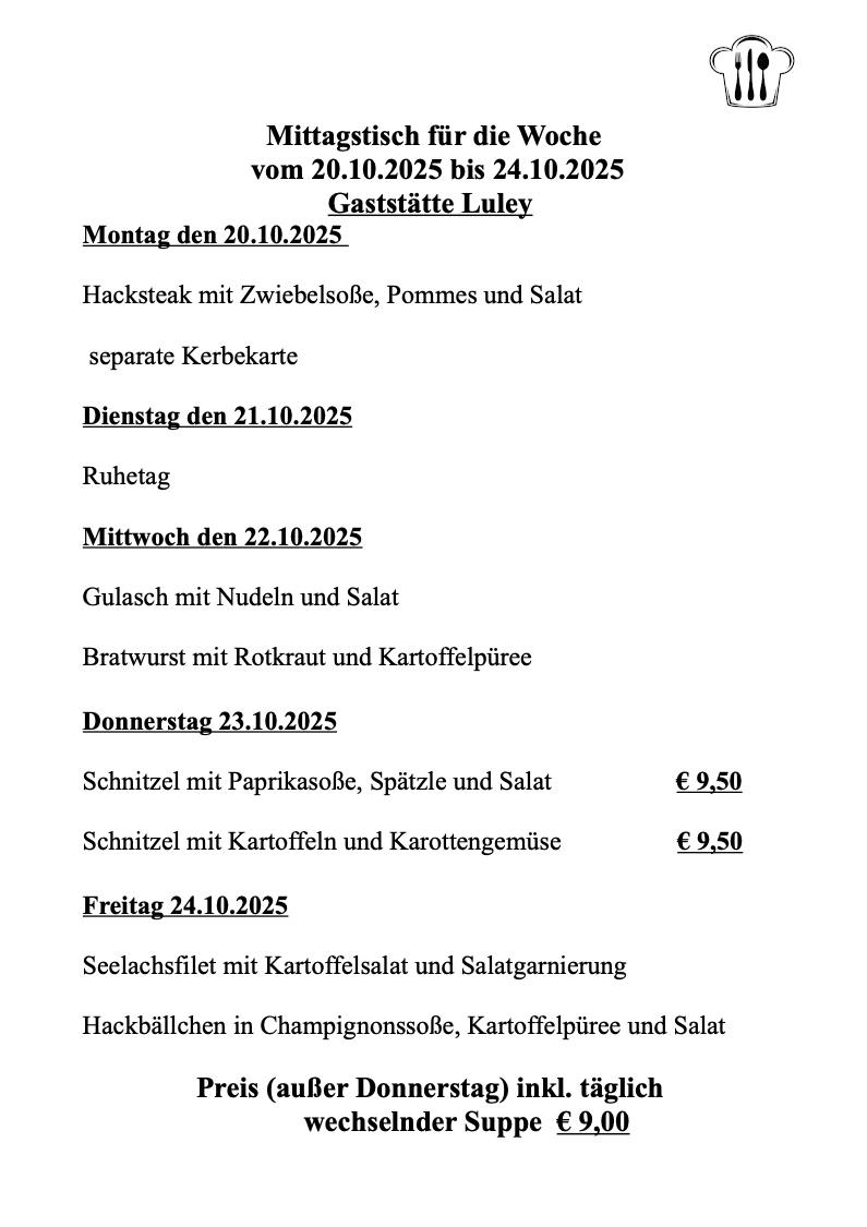 Gaststätte Luley Mörfelden-Walldorf - Mittagstisch bis 2025-10-24