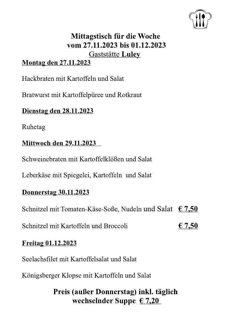 Gaststätte Luley Mörfelden-Walldorf - Mittagstisch bis 2023-12-01
